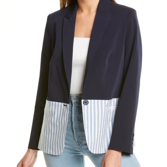Striped Blue & White Colorblock Tanya Taylor NWT Blazer...
